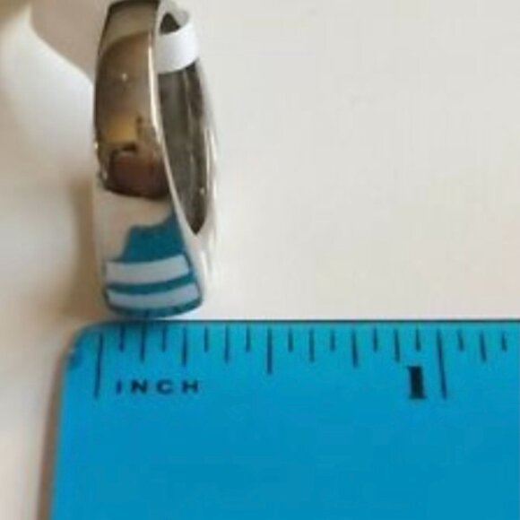 Stainless Steel Cocktail Ring Size 6 7 9 10 Silver White Enamel Stripes Band - Picture 8 of 8